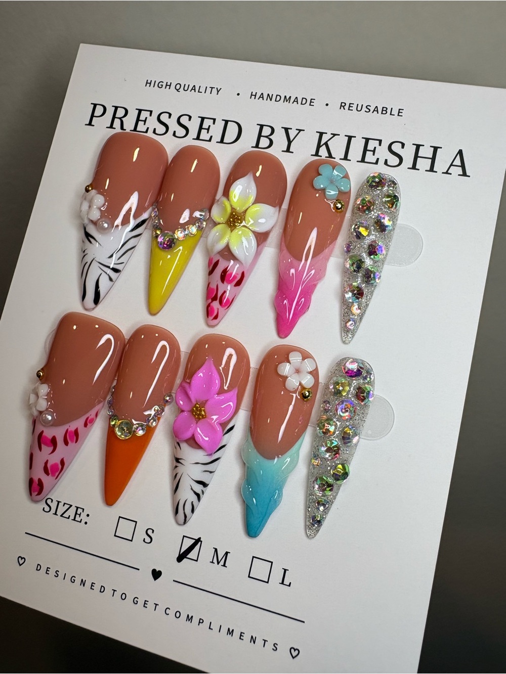 Floral & Glitter Press-On Nail Set - Multicolor